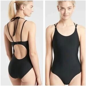 Athleta Swimsuit Womens XL Keyhole One Piece Black Adjustable Strappy Stretch